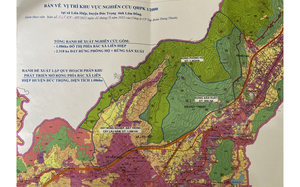 Đề xuất tài trợ quy hoạch phân khu và đăng ký đầu tư tại khu Bắc xã Liên Hiệp huyện Đức Trọng